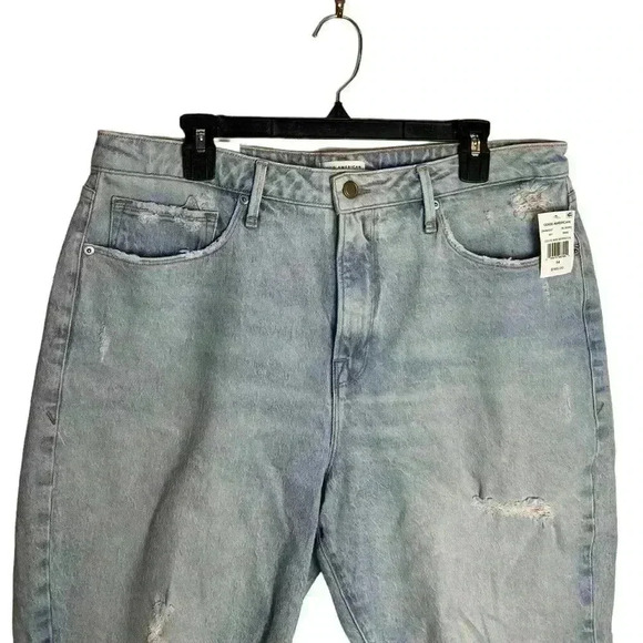 GOOD American ‘90S Bermuda Distressed Denim Jean Shorts In Blue695 Size 14/32 - Picture 3 of 10